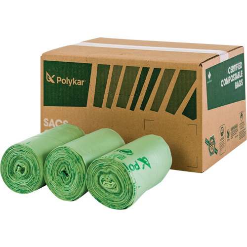 Certified Compostable Bags, Regular, 60" L x 48" W, Clear, 245 L (65 Gal.) Capacity Mukwa Safety Services