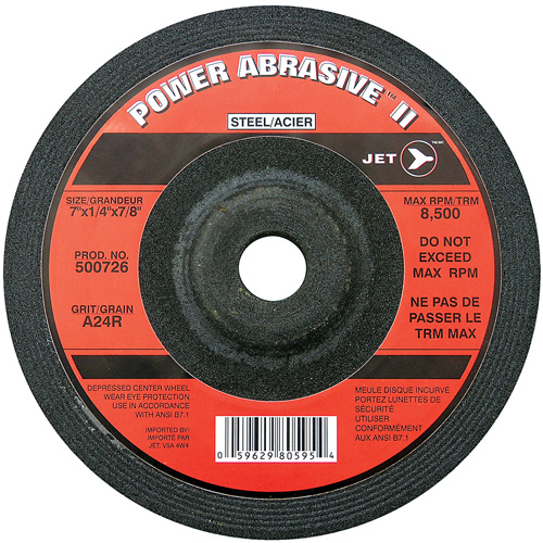 A24R POWER ABRASIVE Grinding Wheel, 7" x 1/4", 7/8" Arbor, Type T27 Mukwa Safety Services