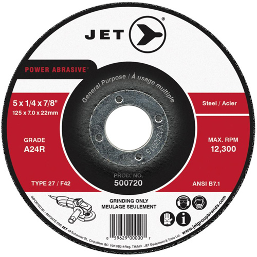 Meule abrasive motoris&eacute;e A24R, 4-1/2" x 1/4", Arbre 7/8", Type 27 Mukwa Safety Services