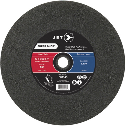 Super Chop Cut-Off Wheel, 12" x 3/32", 1" Arbor, Type 1, 5100 RPM Mukwa Safety Services