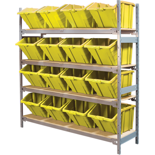 Wide Span Shelving with Jumbo Plastic Bins, Steel, Boltless, Starter, 66" W x 72" H x 18" D Mukwa Safety Services