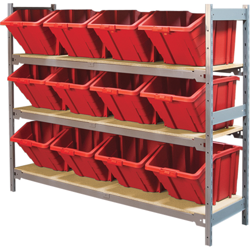 Wide Span Shelving with Jumbo Plastic Bins, Steel, Boltless, Starter, 66" W x 60" H x 18" D Mukwa Safety Services