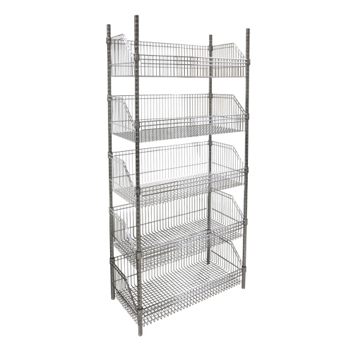 Wire Basket Shelving Unit, 5 Tiers, 36" W x 74" H x 18" D Mukwa Safety Services