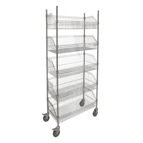 Chariot &agrave; tablette avec panier en treillis, Tiers 5, 36" la x 80" h x 18" p Mukwa Safety Services
