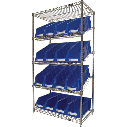 &eacute;tag&egrave;re en treillis m&eacute;tallique &agrave; tablettes inclin&eacute;es avec bacs, Tiers 5, 36" la x 63" h x 18" p Mukwa Safety Services