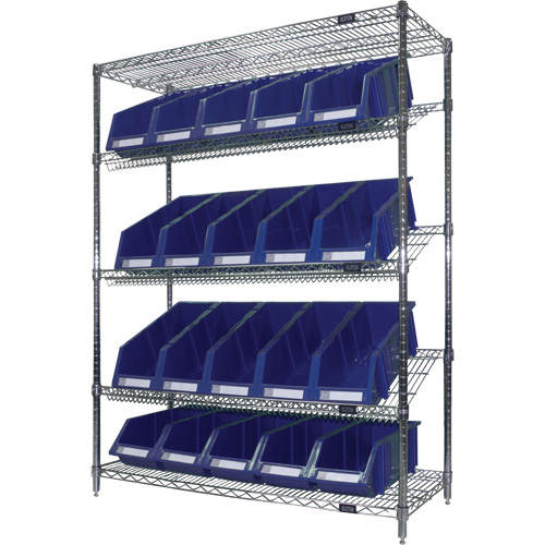&eacute;tag&egrave;re en treillis m&eacute;tallique &agrave; tablettes inclin&eacute;es avec bacs, Tiers 5, 48" la x 63" h x 18" p Mukwa Safety Services