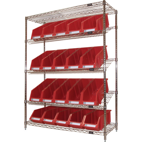 &eacute;tag&egrave;re en treillis m&eacute;tallique &agrave; tablettes inclin&eacute;es avec bacs, Tiers 5, 48" la x 63" h x 18" p Mukwa Safety Services