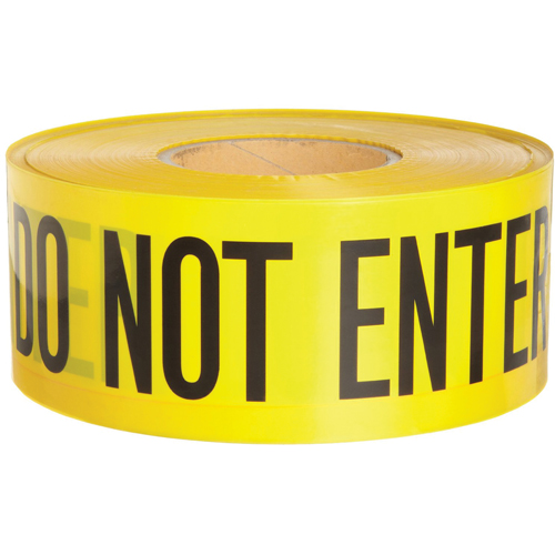 Rubans pour barricades, Anglais, 3" la x 1000' lo, 3 mils, Noir sur jaune Mukwa Safety Services