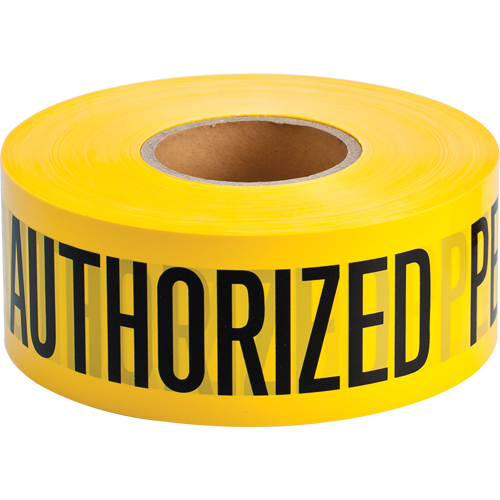 Rubans pour barricades, Anglais, 3" la x 1000' lo, 2 mils, Noir sur jaune Mukwa Safety Services