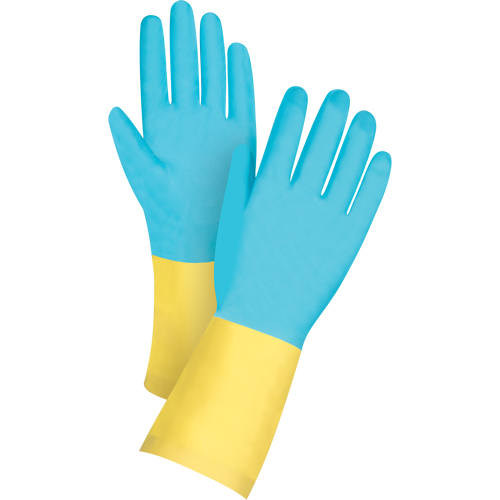 Gants tremp&eacute;s de premi&egrave;re qualit&eacute; r&eacute;sistants aux produits chimiques, Taille Petit/7, 12" lo, N&eacute;opr&egrave;ne/Latex de caoutchouc, Doublure en Coton/Ouat&eacute;e, 20 mils Mukwa Safety Services