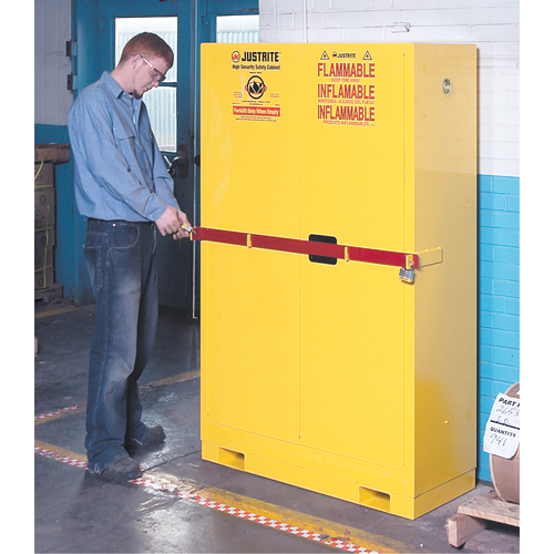 High Security Flammables Safety Cabinet with Steel Bar, 45 gal., 2 Shelves Mukwa Safety Services