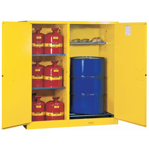 Armoires Sure-Grip EX s&eacute;curitaires &agrave; double fonction, Capacit&eacute; de 115 gal. US, 13 barils, Jaune Mukwa Safety Services