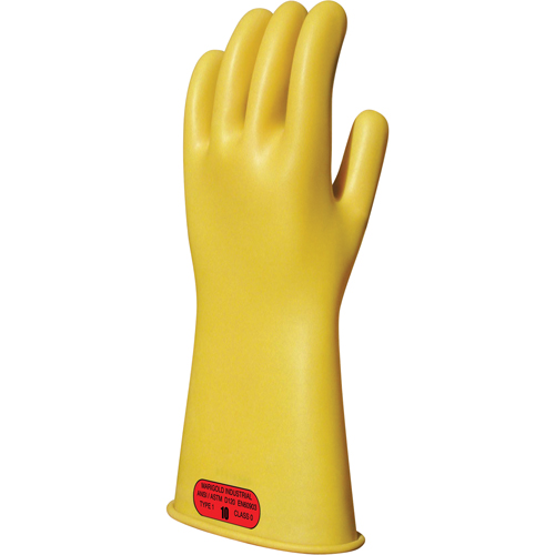 Yellow Natural Rubber Insulating Gloves, ASTM Class 0, Size 8, 14" L Mukwa Safety Services