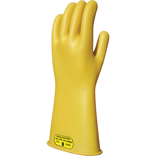 Yellow Natural Rubber Insulating Gloves, ASTM Class 2, Size 8, 16" L Mukwa Safety Services
