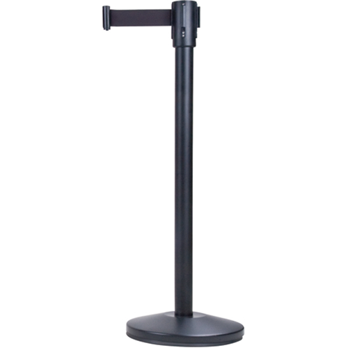 Barri&egrave;res sur pieds pour le contr&ocirc;le des foules, Acier, 35" h, Ruban Noir, Longueur du ruban 7' Mukwa Safety Services