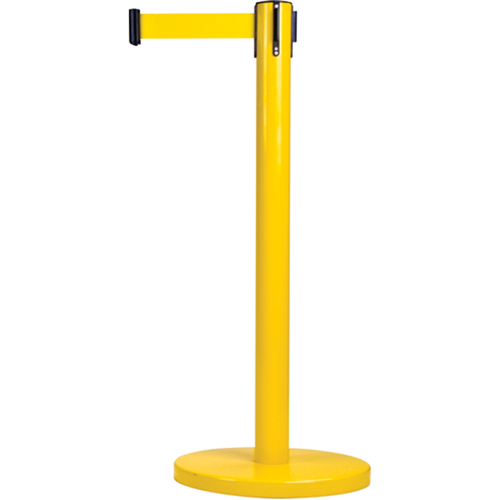 Barri&egrave;res sur pieds pour le contr&ocirc;le des foules, Acier, 35" h, Ruban Jaune, Longueur du ruban 7' Mukwa Safety Services