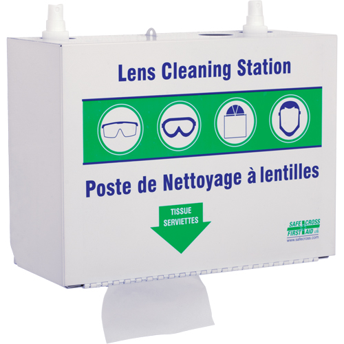 Metal Lens Cleaning Stations - Two 500ml Solutions & 1 Box of Tissue, Metal, 10.5" L x 5.5" D x 6.3" H Mukwa Safety Services
