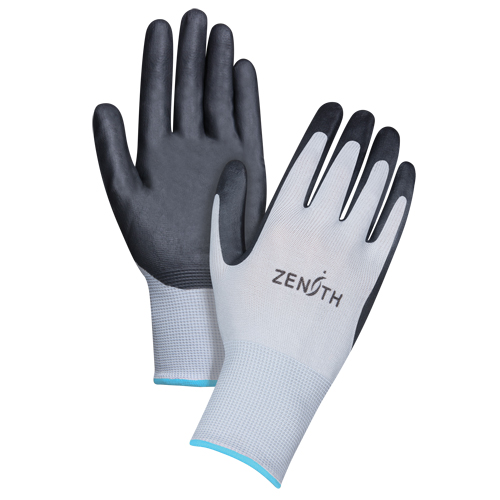 Gants l&eacute;gers enduits et respirants, 10/T-Grand, R&ecirc;vetement Mousse de nitrile, Calibre 13, Enveloppe en Polyester Mukwa Safety Services