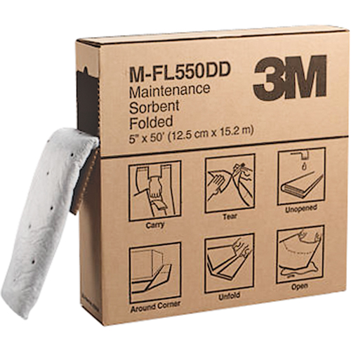 Folded Sorbents, 50' L x 5" W, 10.5 gal. Absorbancy Mukwa Safety Services