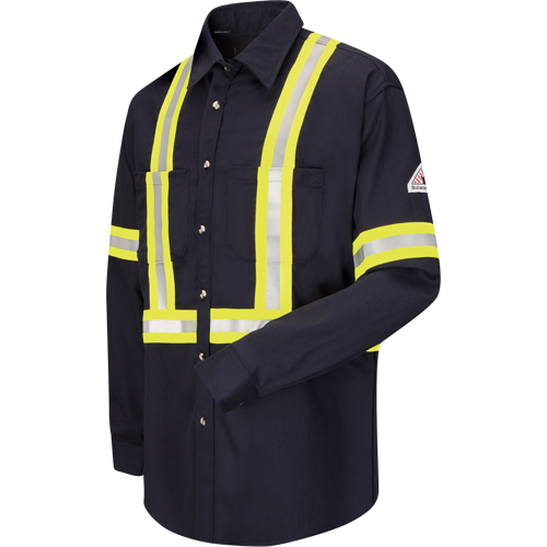 Chemise de travail avec bordure r&eacute;fl&eacute;chissante, Coton/nylon, Moyen, Orange haute visibilit&eacute; Mukwa Safety Services