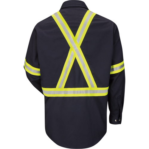 Chemise de travail avec bordure r&eacute;fl&eacute;chissante, Coton/nylon, Moyen, Orange haute visibilit&eacute; Mukwa Safety Services