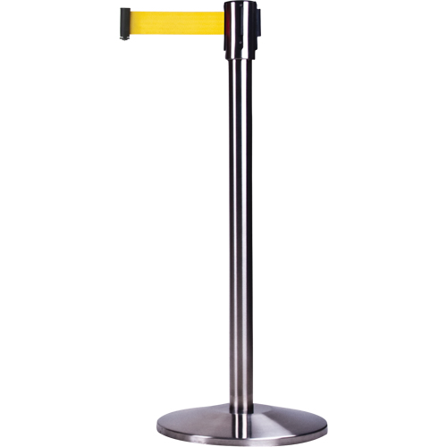 Barri&egrave;res sur pieds pour le contr&ocirc;le des foules, Acier, 35" h, Ruban Jaune, Longueur du ruban 12' Mukwa Safety Services
