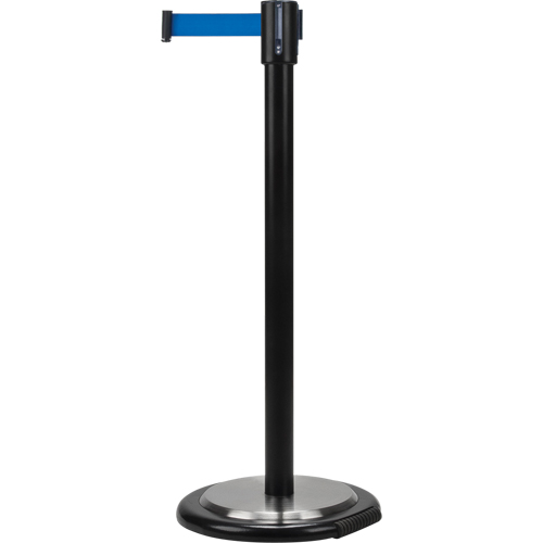 Barri&egrave;res sur pieds pour le contr&ocirc;le des foules, Acier, 35" h, Ruban Bleu, Longueur du ruban 7' Mukwa Safety Services