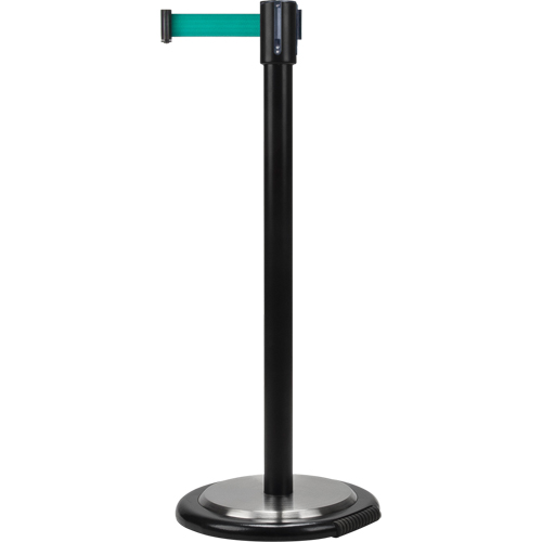 Barri&egrave;res sur pieds pour le contr&ocirc;le des foules, Acier, 35" h, Ruban Vert, Longueur du ruban 7' Mukwa Safety Services