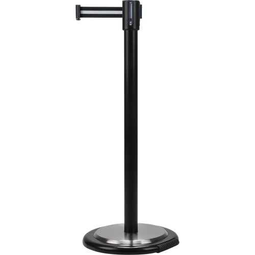 Barri&egrave;res sur pieds pour le contr&ocirc;le des foules, Acier, 35" h, Ruban Noir/Blanc, Longueur du ruban 7' Mukwa Safety Services