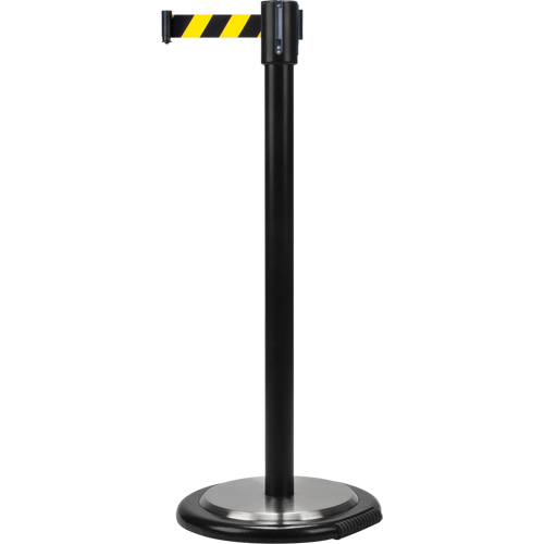 Free-Standing Crowd Control Barrier, Steel, 35" H, Black/Yellow Tape, 7' Tape Length Mukwa Safety Services