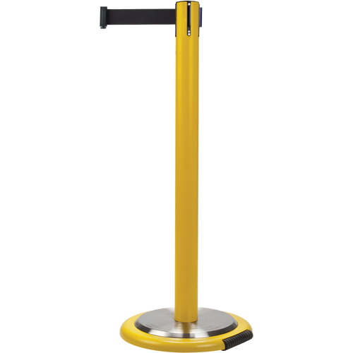 Barri&egrave;res sur pieds pour le contr&ocirc;le des foules, Acier, 35" h, Ruban Noir, Longueur du ruban 12' Mukwa Safety Services