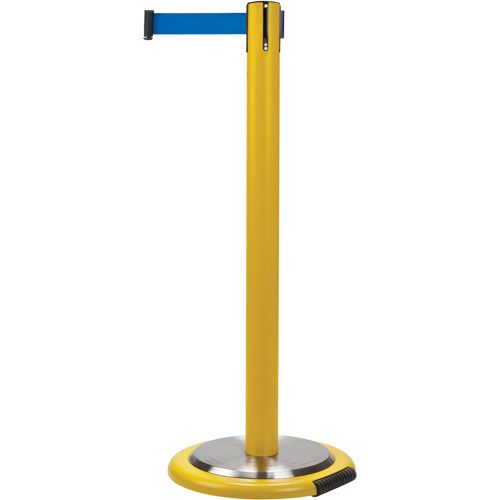 Free-Standing Crowd Control Barrier, Steel, 35" H, Blue Tape, 7' Tape Length Mukwa Safety Services