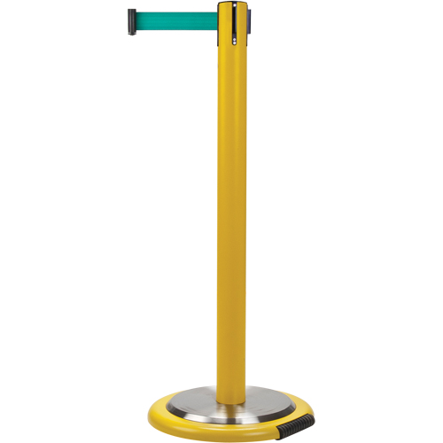 Free-Standing Crowd Control Barrier, Steel, 35" H, Green Tape, 7' Tape Length Mukwa Safety Services