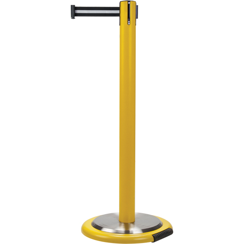 Barri&egrave;res sur pieds pour le contr&ocirc;le des foules, Acier, 35" h, Ruban Noir/Blanc, Longueur du ruban 7' Mukwa Safety Services
