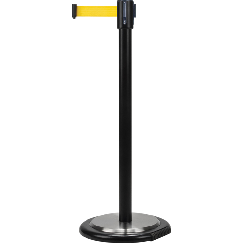Barri&egrave;res sur pieds pour le contr&ocirc;le des foules, Acier, 35" h, Ruban Jaune, Longueur du ruban 12' Mukwa Safety Services