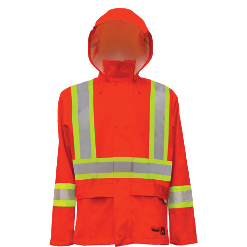 Vestes de s&eacute;curit&eacute; imperm&eacute;ables ignifuges haute visibilit&eacute; en polyur&eacute;thane, Petit, Orange haute visibilit&eacute; Mukwa Safety Services