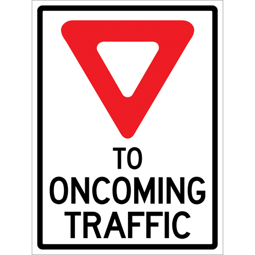 "Yield to Oncoming Traffic" Roll-Up Sign Traffic Sign, 36" x 48", Vinyl, English with Pictogram Mukwa Safety Services