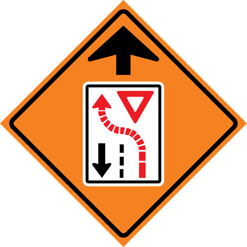 Enseigne enroulable de circulation c&eacute;dez le passage devant, 29-1/2" x 29-1/2", Vinyle, Pictogramme Mukwa Safety Services