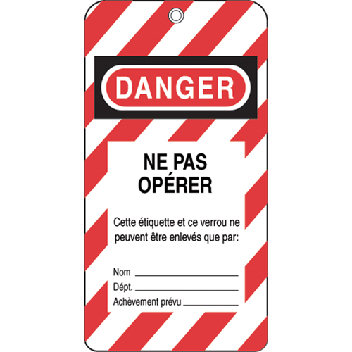 &eacute;tiquettes de verrouillage, Plastique, 3" la x 5-3/4" h, Français Mukwa Safety Services