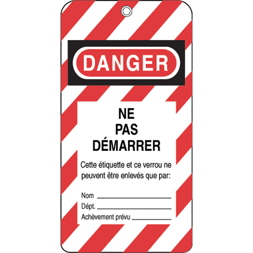 &eacute;tiquettes de verrouillage, Plastique, 3" la x 5-3/4" h, Français Mukwa Safety Services