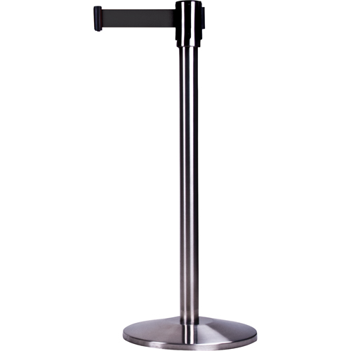 Free-Standing Crowd Control Barrier, Steel, 35" H, Black Tape, 7' Tape Length Mukwa Safety Services