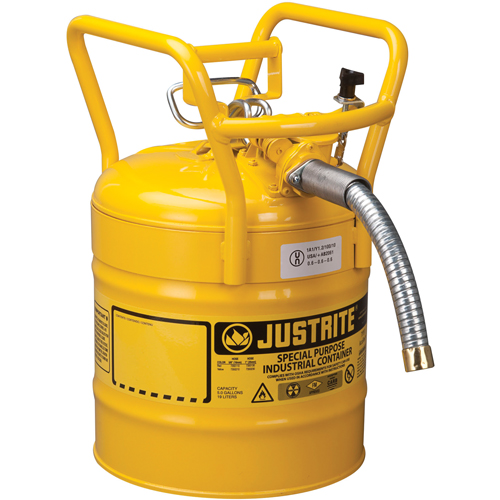 Bidons s&eacute;curitaires D.O.T. de AccuFlow, Type II, Acier, 5 gal. US, Jaune, Homologu&eacute; FM Mukwa Safety Services