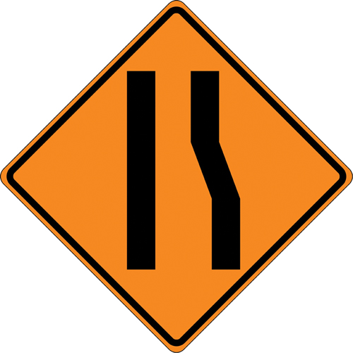 Tilt-Adjust Merge Left Roll-Up Construction Sign, 36" x 36", Vinyl, Pictogram Mukwa Safety Services