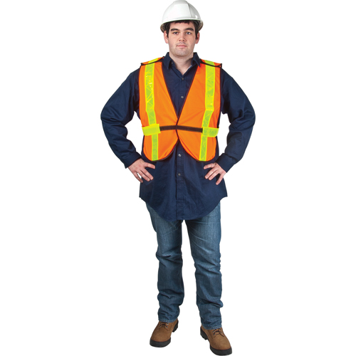 Standard-Duty Safety Vest, High Visibility Orange, Large, Polyester Mukwa Safety Services