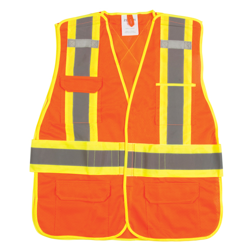 CSA Compliant High Visibility Surveyor Vest, High Visibility Orange, X-Large, Polyester Mukwa Safety Services