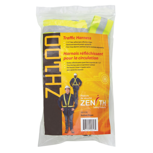 Standard-Duty Safety Harness, High Visibility Lime-Yellow, Silver Reflective Colour, Medium Mukwa Safety Services