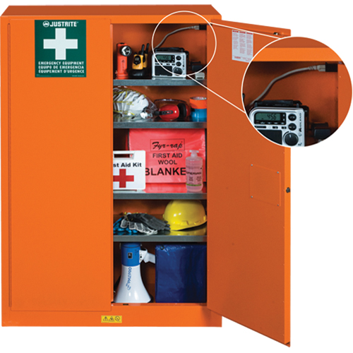Emergency Preparedness Storage Cabinets, Steel, 4 Shelves, 65" H x 43" W x 18" D, Orange Mukwa Safety Services