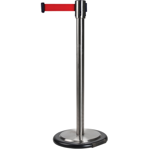 Free-Standing Crowd Control Barrier, Steel, 35" H, Red Tape, 7' Tape Length Mukwa Safety Services
