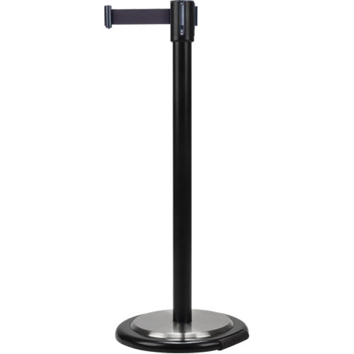 Barri&egrave;res sur pieds pour le contr&ocirc;le des foules, Acier, 35" h, Ruban Noir, Longueur du ruban 12' Mukwa Safety Services