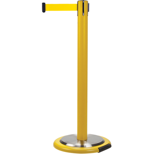 Barri&egrave;res sur pieds pour le contr&ocirc;le des foules, Acier, 35" h, Ruban Jaune, Longueur du ruban 12' Mukwa Safety Services